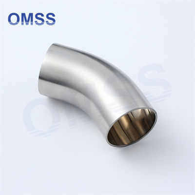 1 1/2 &quot; 45 grados de soldadura larga de extremo codo sanitario de acero inoxidable